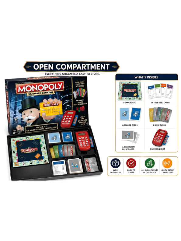 Monopoly Ultimate Banking Edition Board Game – Cashless Family Strategy Board Game with All-in-One Electronic Banking Unit & Cards, Ages 8+, 2–6 Players MD669