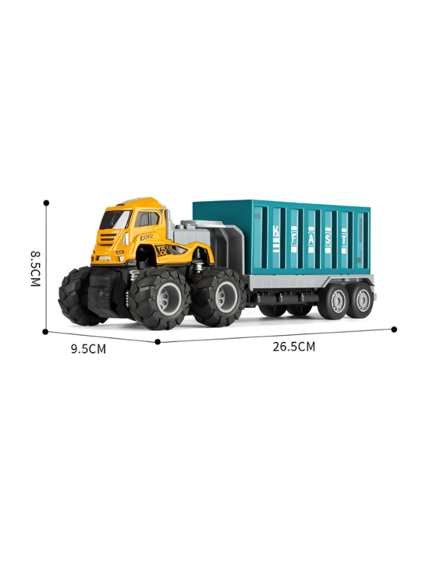 Monster Truck Toy with Container Trailer – 4WD Inertia Power, Die-Cast Metal Truck - Green.