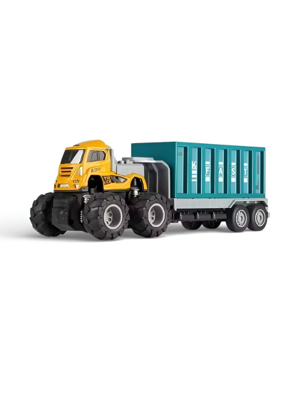 Monster Truck Toy with Container Trailer – 4WD Inertia Power, Die-Cast Metal Truck - Green.