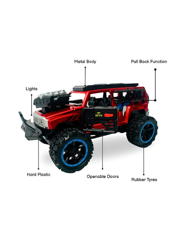 Monster Vehicle - Die-Cast Off-Road SUV Toy with Pull Back Action, Lights & Monster Engine Sound - Free Car Inside - LMI16430.