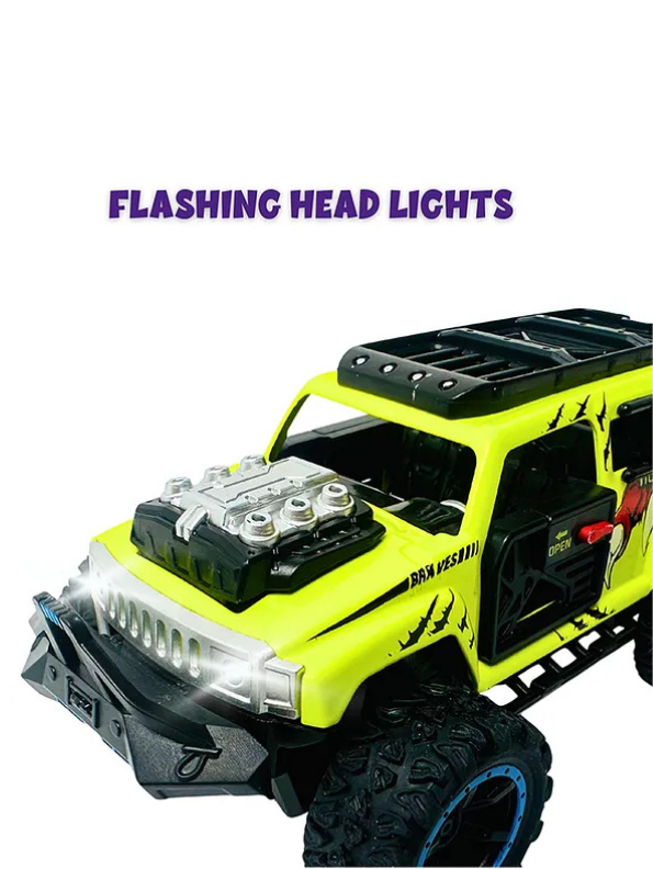 Monster Vehicle - Die-Cast Off-Road SUV Toy with Pull Back Action, Lights & Monster Engine Sound Lime Green LMI16430.