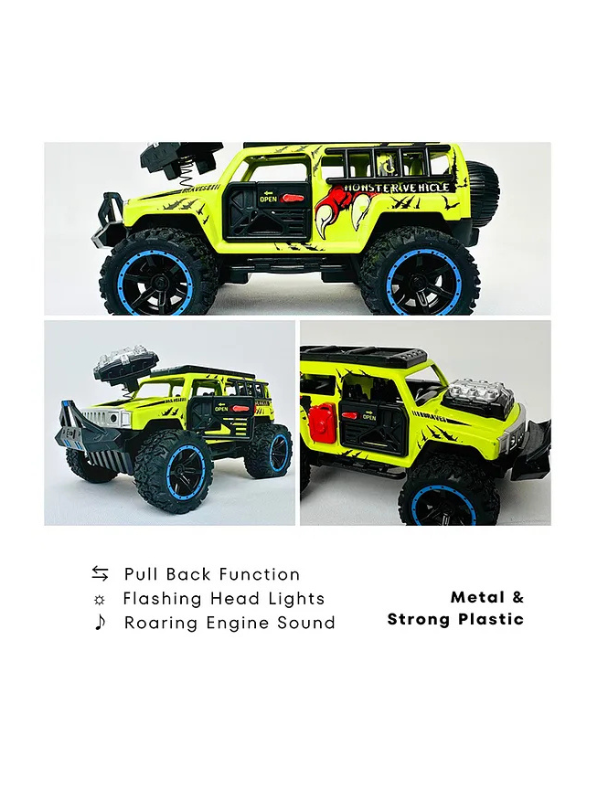 Monster Vehicle - Die-Cast Off-Road SUV Toy with Pull Back Action, Lights & Monster Engine Sound Lime Green LMI16430.