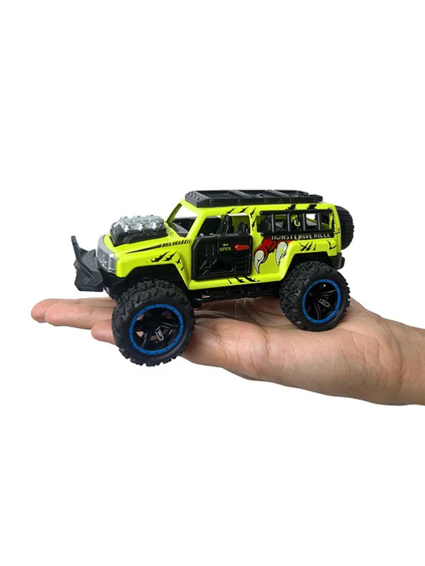 Monster Vehicle - Die-Cast Off-Road SUV Toy with Pull Back Action, Lights & Monster Engine Sound Lime Green LMI16430.