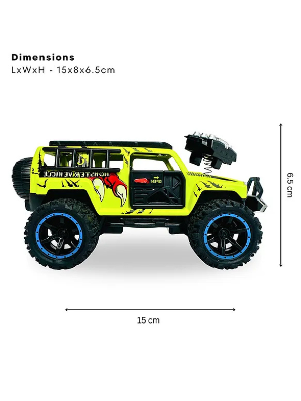 Monster Vehicle - Die-Cast Off-Road SUV Toy with Pull Back Action, Lights & Monster Engine Sound Lime Green LMI16430.