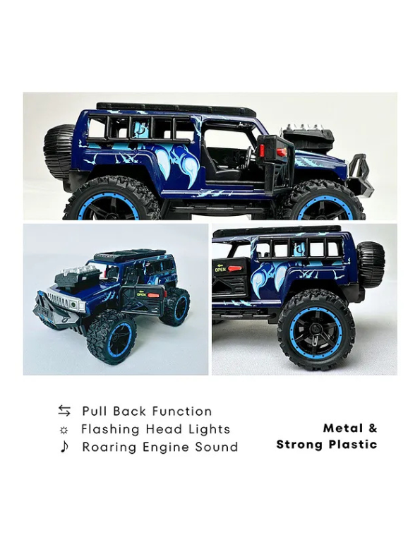 Monster Vehicle - Die-Cast Off-Road SUV Toy with Pull Back Action, Lights & Monster Engine Sound Blue LMI16430.