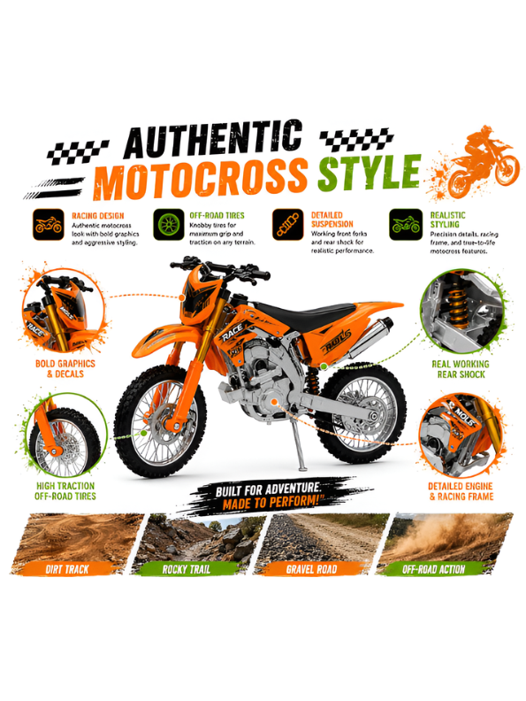 Motocross Motorcycle Diecast Alloy Dirt Bike Orange TV7229.