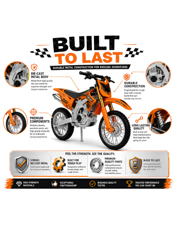 Motocross Motorcycle Diecast Alloy Dirt Bike Orange TV7229.