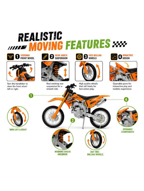 Motocross Motorcycle Diecast Alloy Dirt Bike Orange TV7229.