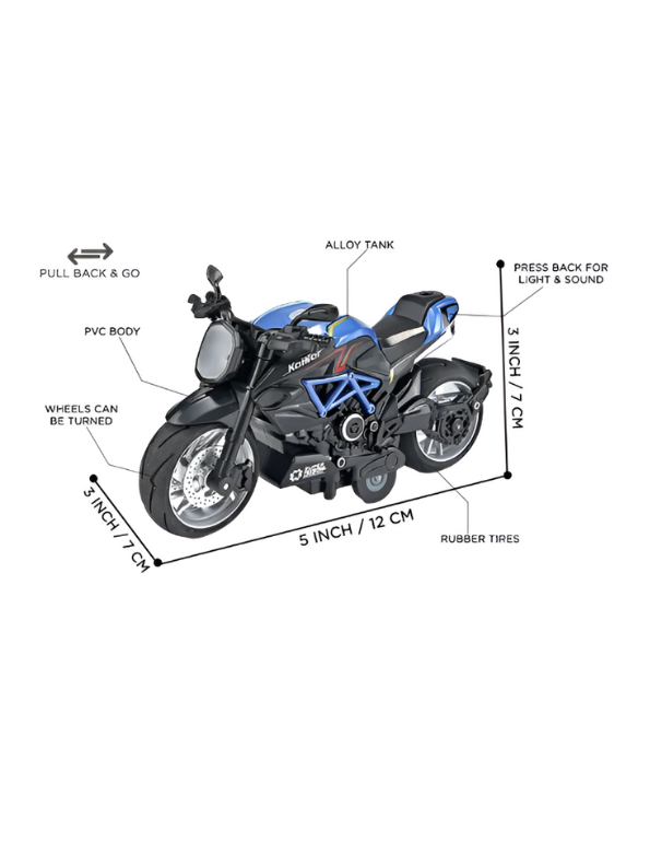 MotorX – Diecast Pull Back Bike with Music and Light Scale 1:8 Blue LMI15131.