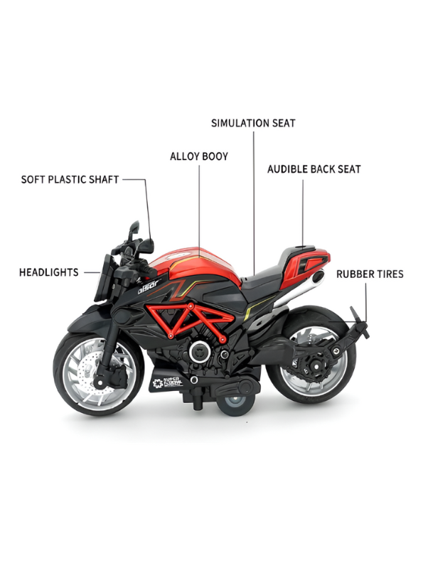 MotorX – Diecast Pull Back Bike with Music and Light Scale 1:8 Red LMI15131.