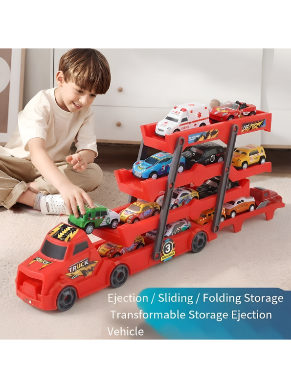 Multi-Layer Transport Car Carrier Truck Toy Set Red LMI16872.