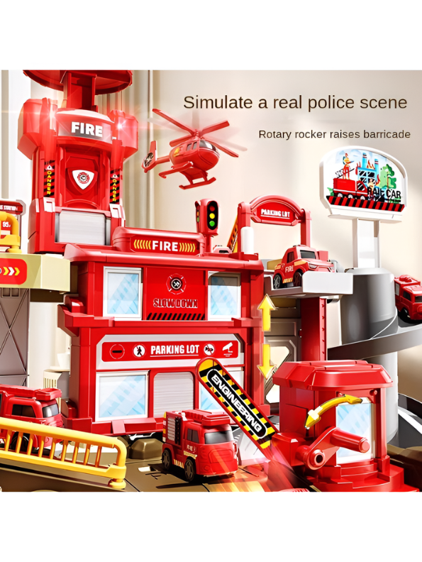 Multi-Level Fire Rescue Station & Garage Playset with Vehicles & Helicopter LMI16911