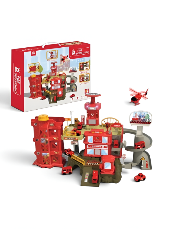 Multi-Level Fire Rescue Station & Garage Playset with Vehicles & Helicopter LMI16911