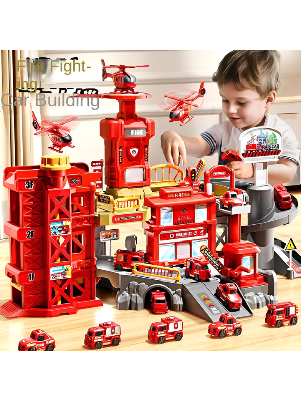Multi-Level Fire Rescue Station & Garage Playset with Vehicles & Helicopter LMI16911