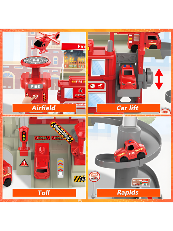 Multi-Level Fire Rescue Station & Garage Playset with Vehicles & Helicopter LMI16911
