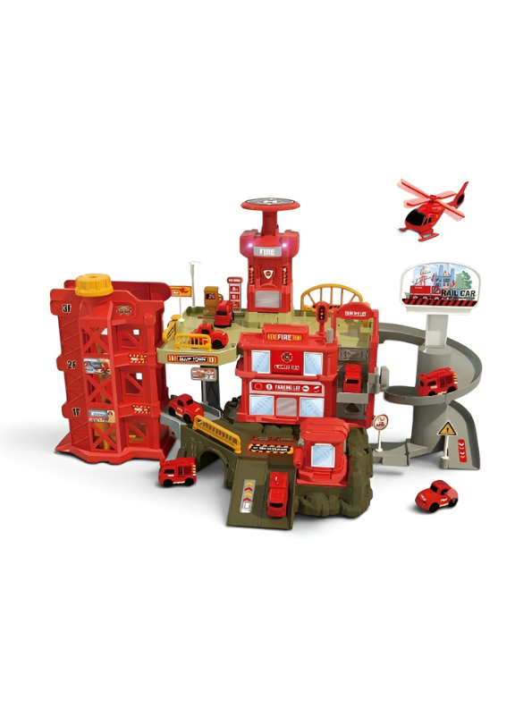 Multi-Level Fire Rescue Station & Garage Playset with Vehicles & Helicopter LMI16911