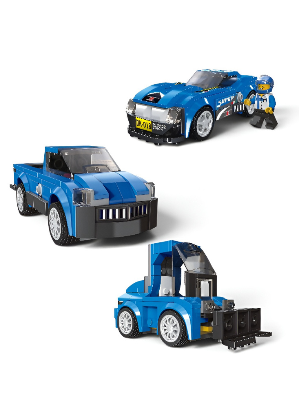Multificence 3-in-1 Blue Racing Car & Construction Vehicle Building Blocks Set TV6264