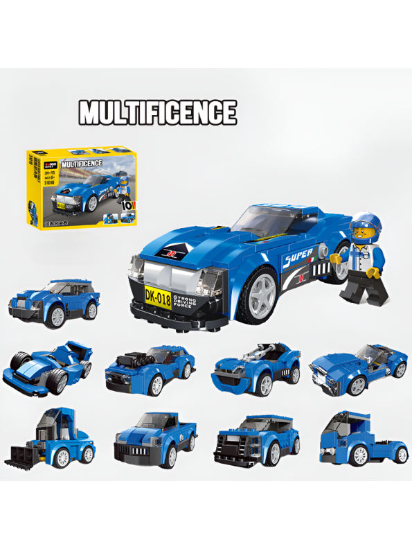 Multificence 3-in-1 Blue Racing Car & Construction Vehicle Building Blocks Set TV6264