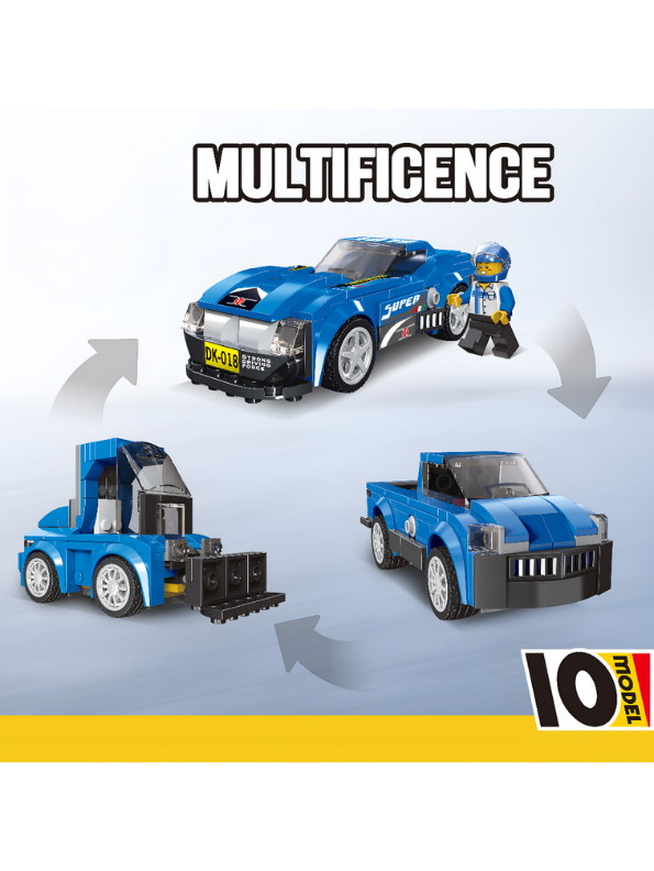 Multificence 3-in-1 Blue Racing Car & Construction Vehicle Building Blocks Set TV6264