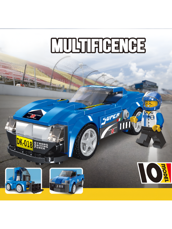 Multificence 3-in-1 Blue Racing Car & Construction Vehicle Building Blocks Set TV6264