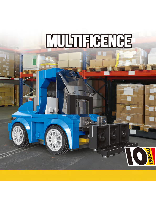 Multificence 3-in-1 Blue Racing Car & Construction Vehicle Building Blocks Set TV6264