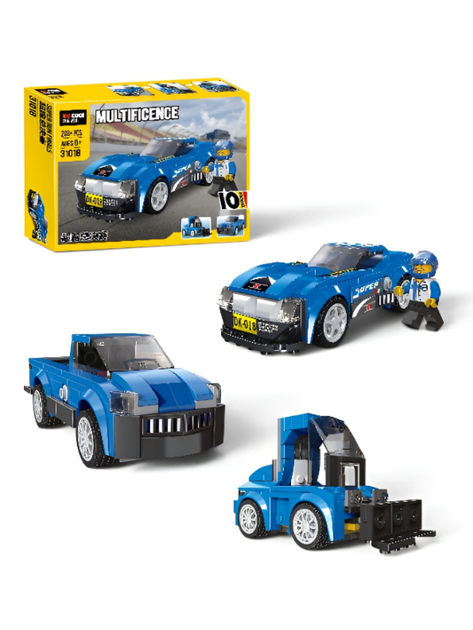 Multificence 3-in-1 Blue Racing Car & Construction Vehicle Building Blocks Set TV6264