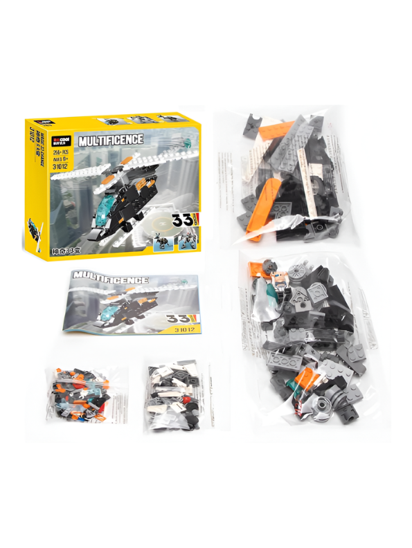 Multificence 33-in-1 Building Blocks Set – Transformable Helicopter, Robot Mech, and Animal Models – 256-Piece STEM Construction Toy for Kids Ages 6+ MD360