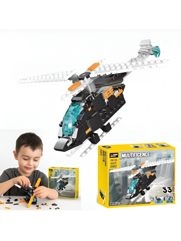 Multificence 33-in-1 Building Blocks Set – Transformable Helicopter, Robot Mech, and Animal Models – 256-Piece STEM Construction Toy for Kids Ages 6+ MD360