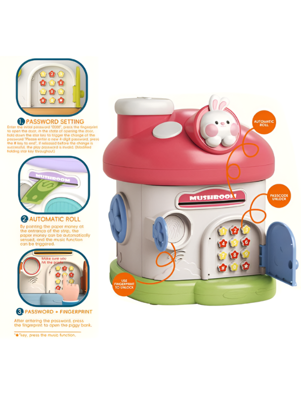 Mushroom House Piggy Bank – Electronic Money Saving ATM Box with Password, Music & Fingerprint Lock NX16320.