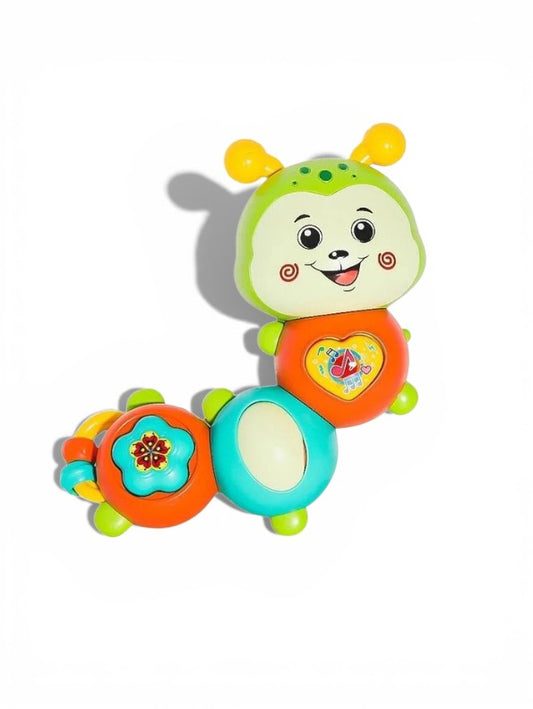 Musical Caterpillar Baby Toy with Lights and Sounds, Interactive Sensory Toddler Toy with Spinning Parts, Whistle & Beanbag Green NX13406.
