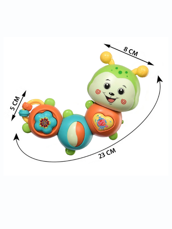 Musical Caterpillar Baby Toy with Lights and Sounds, Interactive Sensory Toddler Toy with Spinning Parts, Whistle & Beanbag Green NX13406.