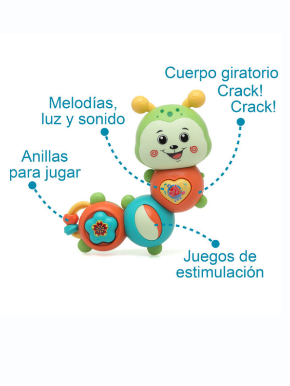 Musical Caterpillar Baby Toy with Lights and Sounds, Interactive Sensory Toddler Toy with Spinning Parts, Whistle & Beanbag Orange NX13406.