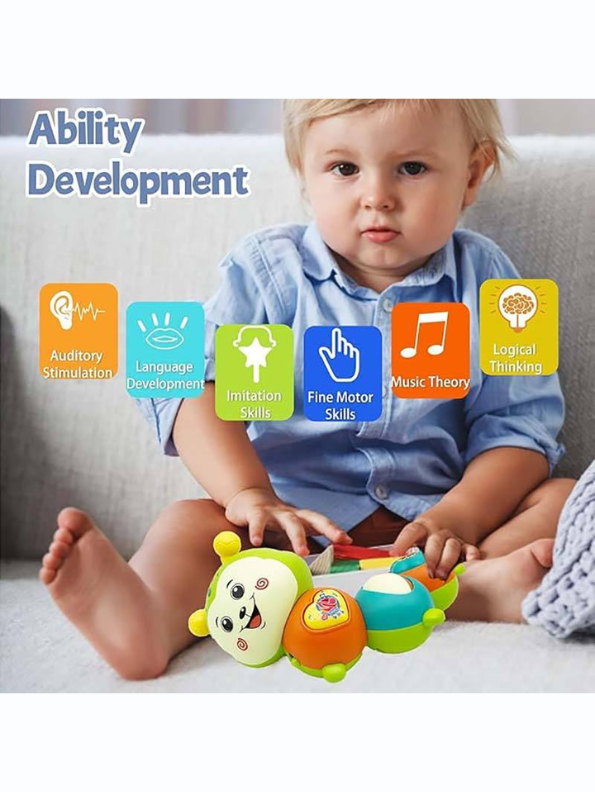 Musical Caterpillar Baby Toy with Lights and Sounds, Interactive Sensory Toddler Toy with Spinning Parts, Whistle & Beanbag Green NX13406.