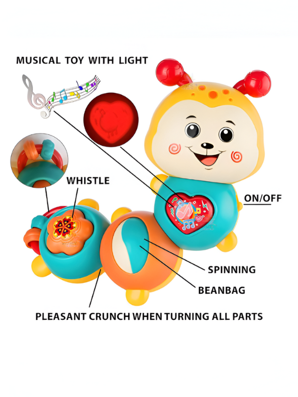 Musical Caterpillar Baby Toy with Lights and Sounds, Interactive Sensory Toddler Toy with Spinning Parts, Whistle & Beanbag Orange NX13406.