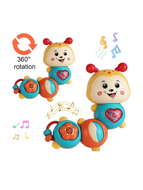 Musical Caterpillar Baby Toy with Lights and Sounds, Interactive Sensory Toddler Toy with Spinning Parts, Whistle & Beanbag Orange NX13406.