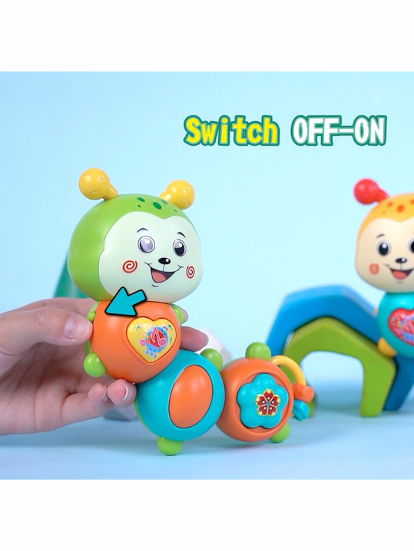 Musical Caterpillar Baby Toy with Lights and Sounds, Interactive Sensory Toddler Toy with Spinning Parts, Whistle & Beanbag Orange NX13406.
