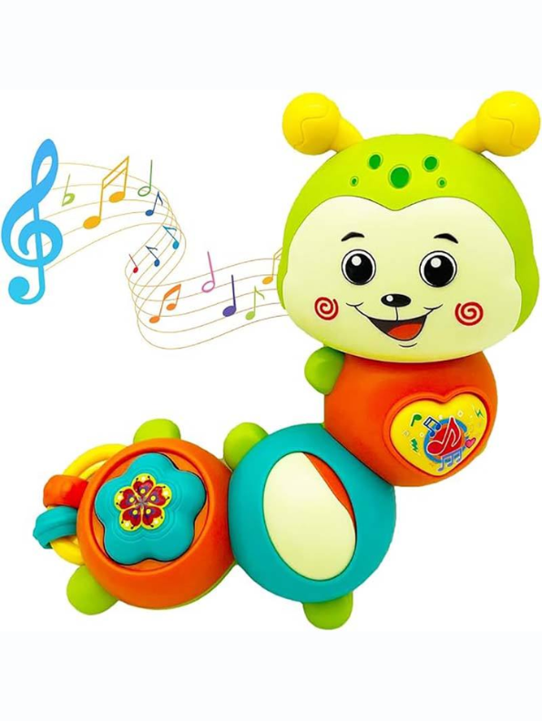 Musical Caterpillar Baby Toy with Lights and Sounds, Interactive Sensory Toddler Toy with Spinning Parts, Whistle & Beanbag Green NX13406.