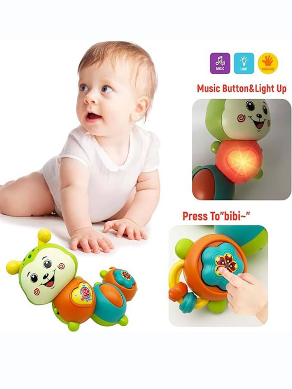 Musical Caterpillar Baby Toy with Lights and Sounds, Interactive Sensory Toddler Toy with Spinning Parts, Whistle & Beanbag Orange NX13406.