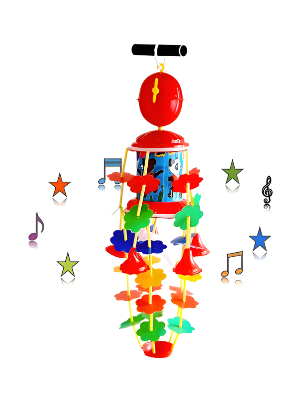Musical Hanging Merry-Go-Round Mobile Toy | 40cm Spinning Wind Chime Toy with Animal Prints & Colorful Flower Gourd Bells for Nursery TV5294