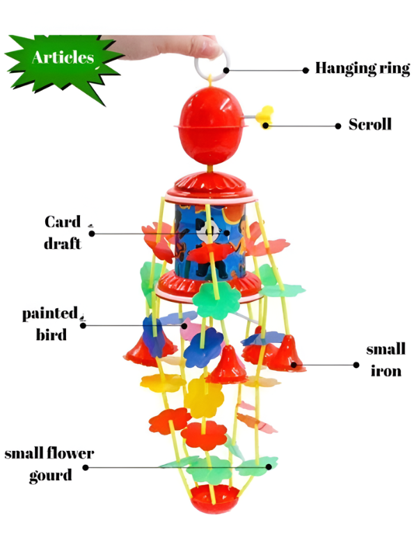 Musical Hanging Merry-Go-Round Mobile Toy | 40cm Spinning Wind Chime Toy with Animal Prints & Colorful Flower Gourd Bells for Nursery TV5294