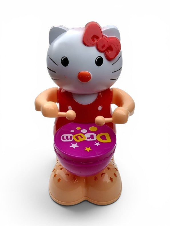Musical Kitty Cat Happy Drummer Toy with Flashing LED Lights and 360-Degree Rotation, Bump-and-Go Action Toy for Infants and Toddlers LMI9691