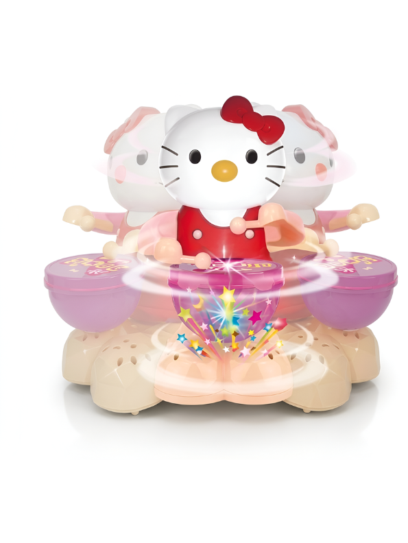Musical Kitty Cat Happy Drummer Toy with Flashing LED Lights and 360-Degree Rotation, Bump-and-Go Action Toy for Infants and Toddlers LMI9691