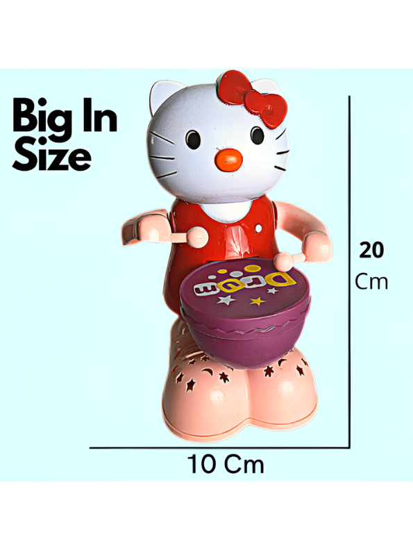 Musical Kitty Cat Happy Drummer Toy with Flashing LED Lights and 360-Degree Rotation, Bump-and-Go Action Toy for Infants and Toddlers LMI9691