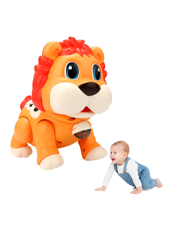 Musical Walking Lion Toy – LED Lights, Tail Wagging & Crawling Fun TV5158.