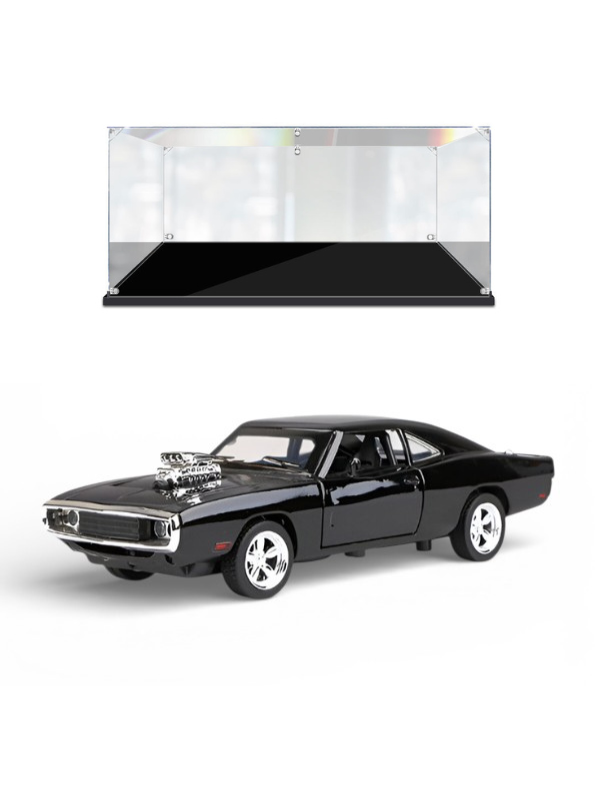 Mustang Dodge Charger Fast & Furious Diecast Car 1:32 Scale - Black Model with Acrylic Display Case.