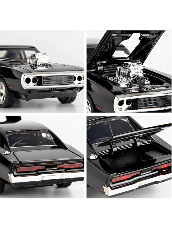 Mustang Dodge Charger Fast & Furious Diecast Car 1:32 Scale - Black Model with Acrylic Display Case.