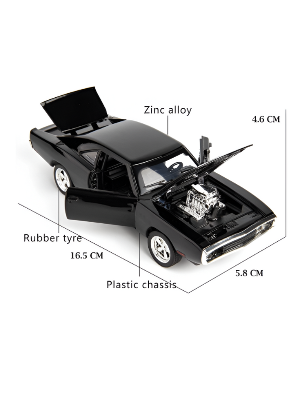 Mustang Dodge Charger Fast & Furious Diecast Car 1:32 Scale - Black Model with Acrylic Display Case.
