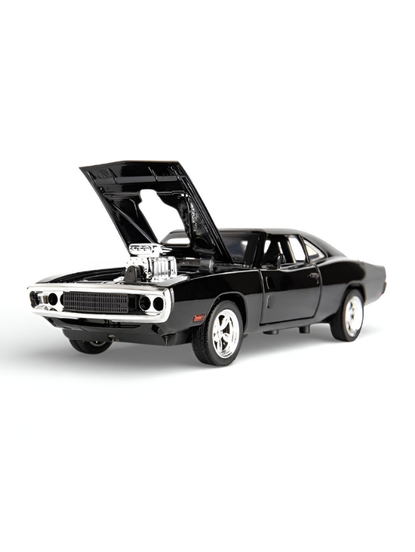 Mustang Dodge Charger Fast & Furious Diecast Car 1:32 Scale - Black Model with Acrylic Display Case.