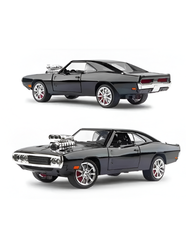 Mustang Dodge Charger Fast & Furious Diecast Car 1:32 Scale - Black Model with Acrylic Display Case.
