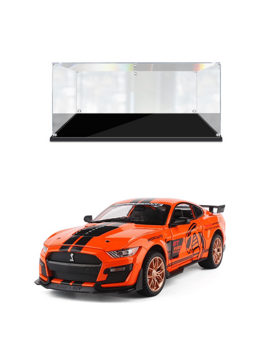 Mustang Shelby Cobra GT 500 Metal Model Diecast Car Scale 1:32 - Orange (S) - Acrylic Transparent Box.